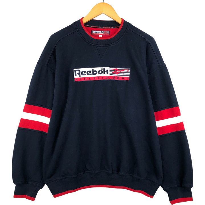 90s-00'S Reebok ATHLETIC DEPT Logo Sweatshirt, Men's Size L, Vintage polyester navy blue type Vintage Second Hand