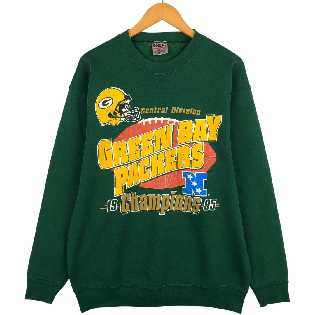 Vintage 90'S Oneta NFL Green Bay Packers Print Sweatshirt, Made in USA, Men's Size L cotton Green type dark green Vintage Second Hand
