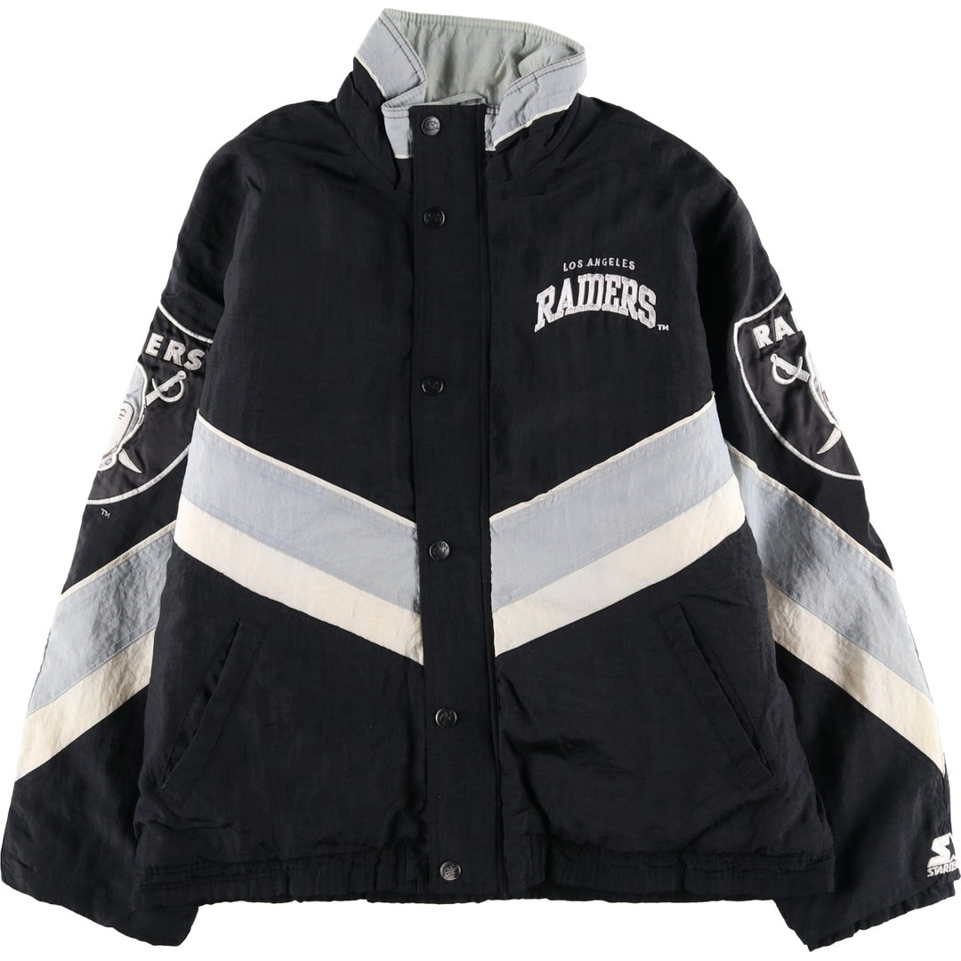 90'S Starter NFL Los Angeles Raiders Padded Puffer Jacket, Men's Size L Nylon black type Vintage Second Hand