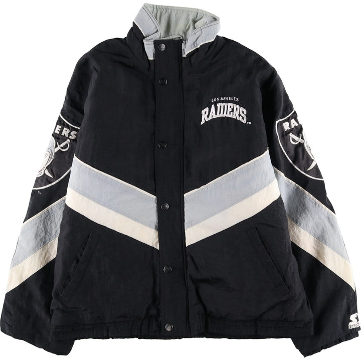 90'S Starter NFL Los Angeles Raiders Padded Puffer Jacket, Men's Size L Nylon black type Vintage Second Hand