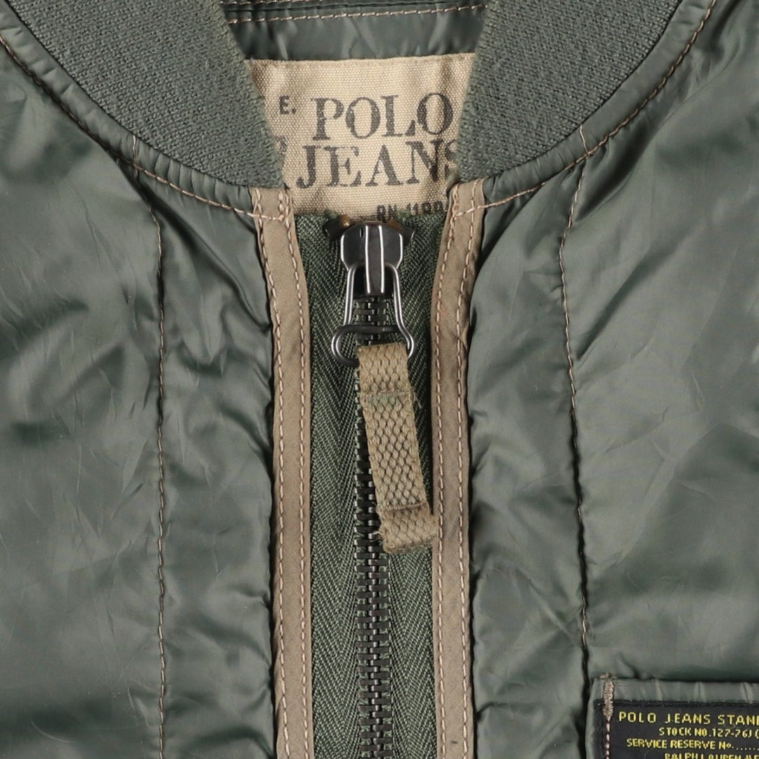 Ralph Lauren Polo Jeans Company Men's Padded Puffer Jacket, Size L polyester Khaki type sage green Vintage Second Hand