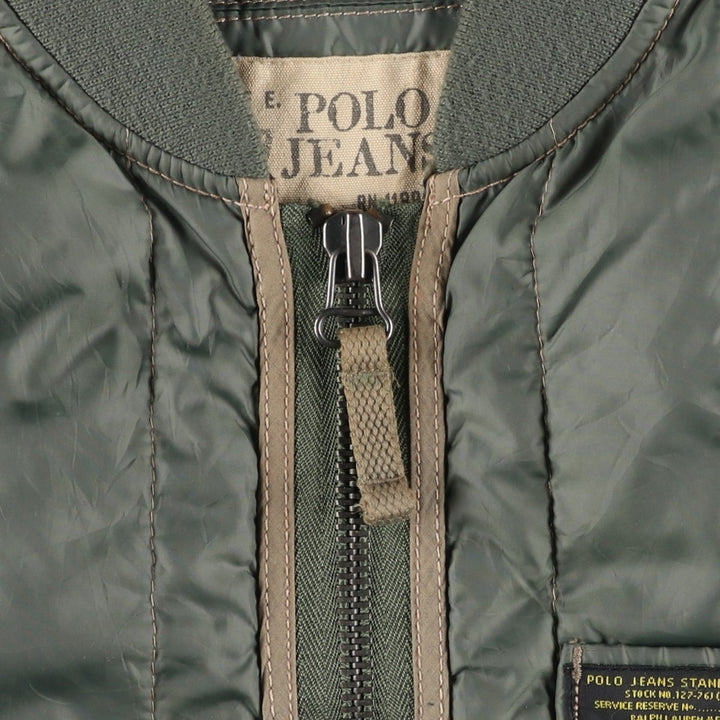 Ralph Lauren Polo Jeans Company Men's Padded Puffer Jacket, Size L polyester Khaki type sage green Vintage Second Hand