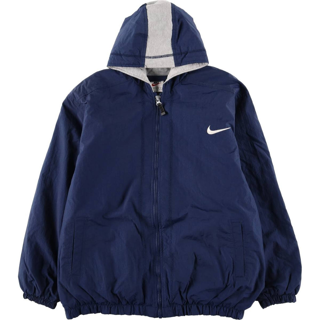 90'S Nike Back Logo Padded Hoodie Puffer Jacket, Men's Size Medium, Vintage Nylon navy blue type Vintage Second Hand