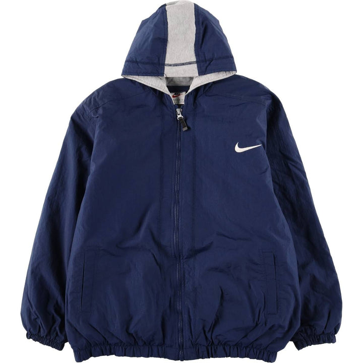 90'S Nike Back Logo Padded Hoodie Puffer Jacket, Men's Size Medium, Vintage Nylon navy blue type Vintage Second Hand
