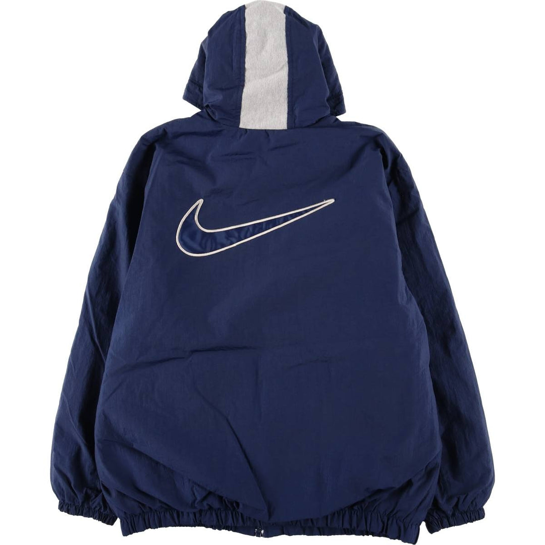 90'S Nike Back Logo Padded Hoodie Puffer Jacket, Men's Size Medium, Vintage Nylon navy blue type Vintage Second Hand