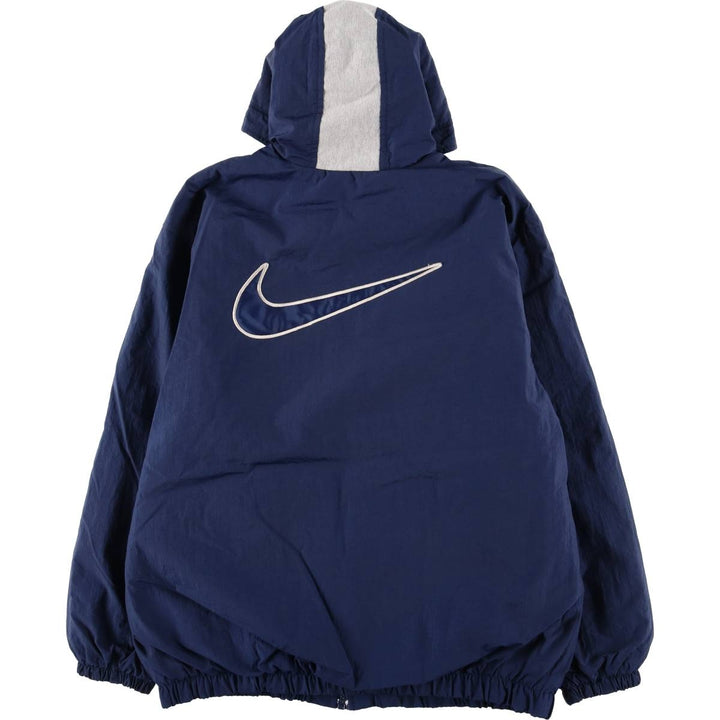 90'S Nike Back Logo Padded Hoodie Puffer Jacket, Men's Size Medium, Vintage Nylon navy blue type Vintage Second Hand
