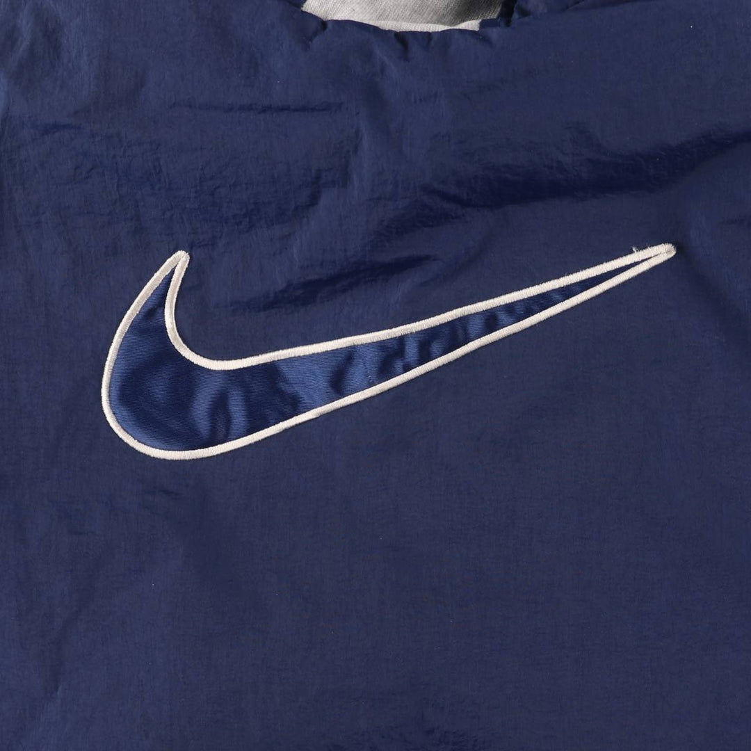 90'S Nike Back Logo Padded Hoodie Puffer Jacket, Men's Size Medium, Vintage Nylon navy blue type Vintage Second Hand