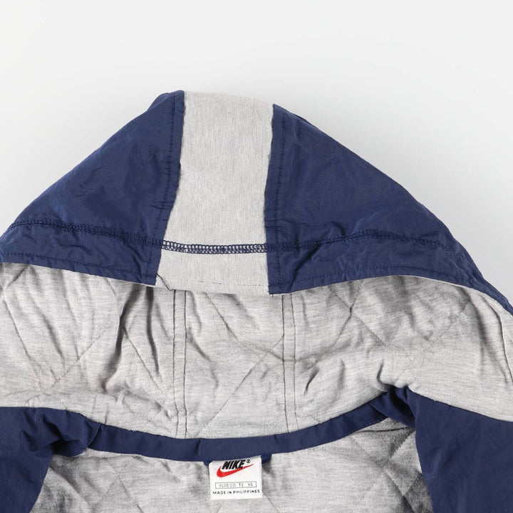 90'S Nike Back Logo Padded Hoodie Puffer Jacket, Men's Size Medium, Vintage Nylon navy blue type Vintage Second Hand