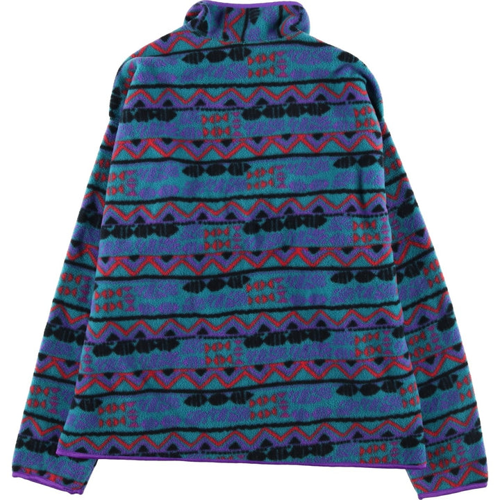 90'S Columbia White Tag All-Over Print Half-Zip Fleece Pullover, Made in USA, Women's XL, Vintage polyester turquoise blue Vintage Second Hand