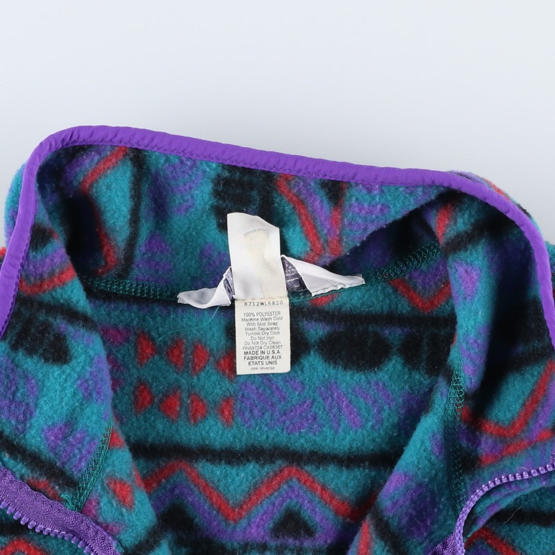 90'S Columbia White Tag All-Over Print Half-Zip Fleece Pullover, Made in USA, Women's XL, Vintage polyester turquoise blue Vintage Second Hand