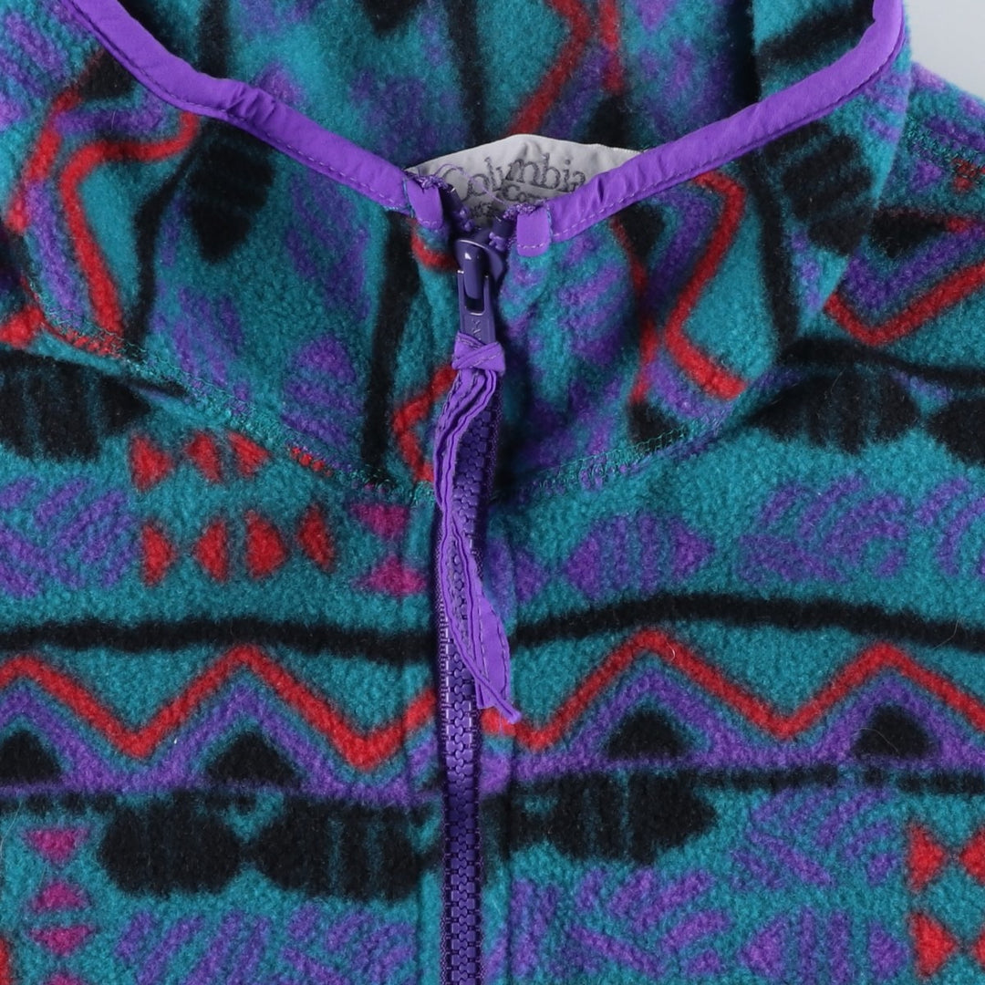 90'S Columbia White Tag All-Over Print Half-Zip Fleece Pullover, Made in USA, Women's XL, Vintage polyester turquoise blue Vintage Second Hand