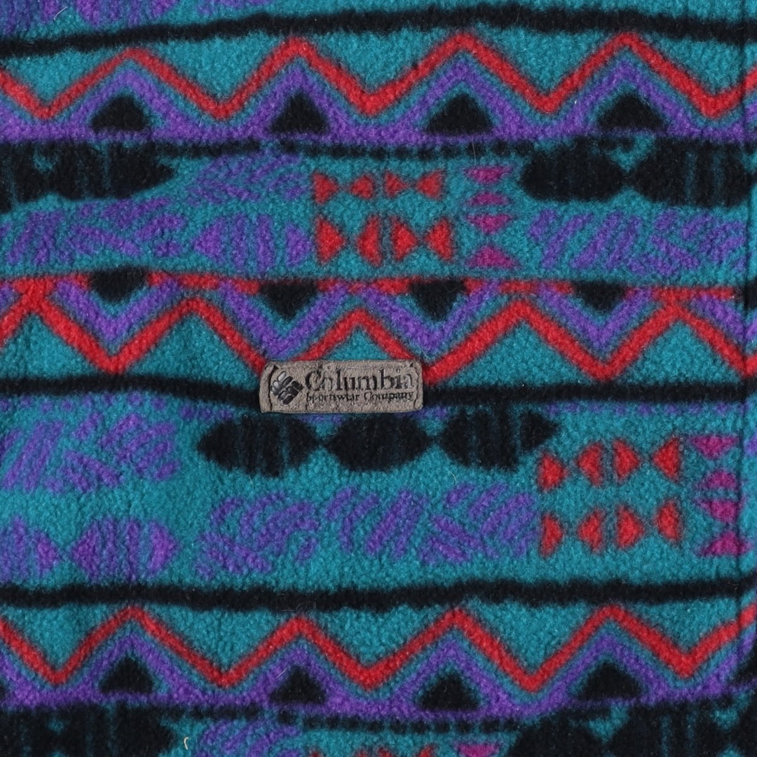90'S Columbia White Tag All-Over Print Half-Zip Fleece Pullover, Made in USA, Women's XL, Vintage polyester turquoise blue Vintage Second Hand