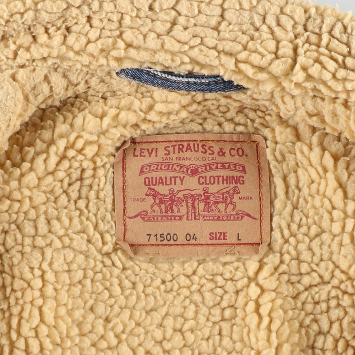 90'S Levi's 71500-04 Denim Boa Jacket, Made in Italy, Men's Size L, Vintage cotton blue type Vintage Second Hand