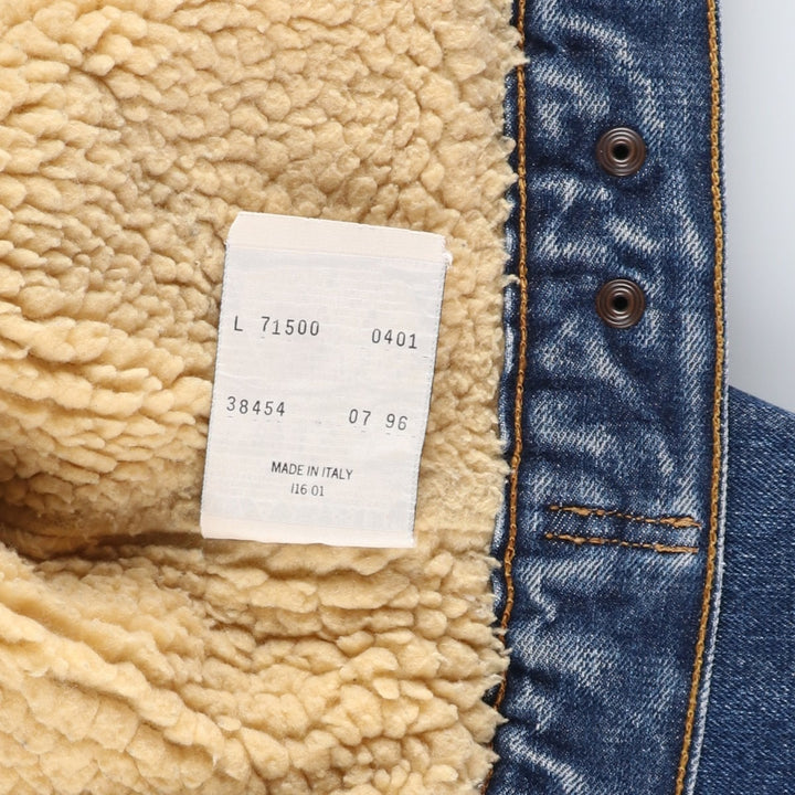 90'S Levi's 71500-04 Denim Boa Jacket, Made in Italy, Men's Size L, Vintage cotton blue type Vintage Second Hand