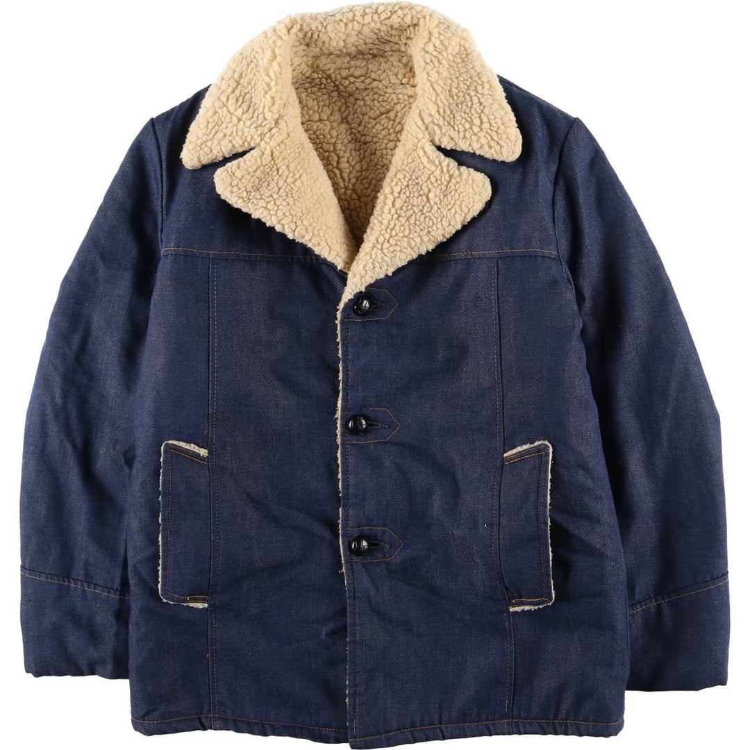 Bat-dyed denim boa lunch coat, men's size L unclear blue type Vintage Second Hand