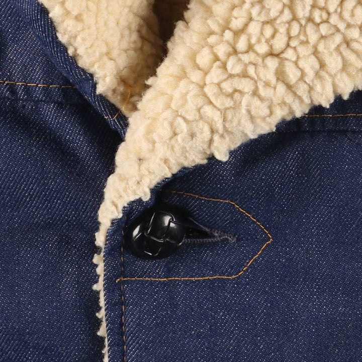 Bat-dyed denim boa lunch coat, men's size L unclear blue type Vintage Second Hand