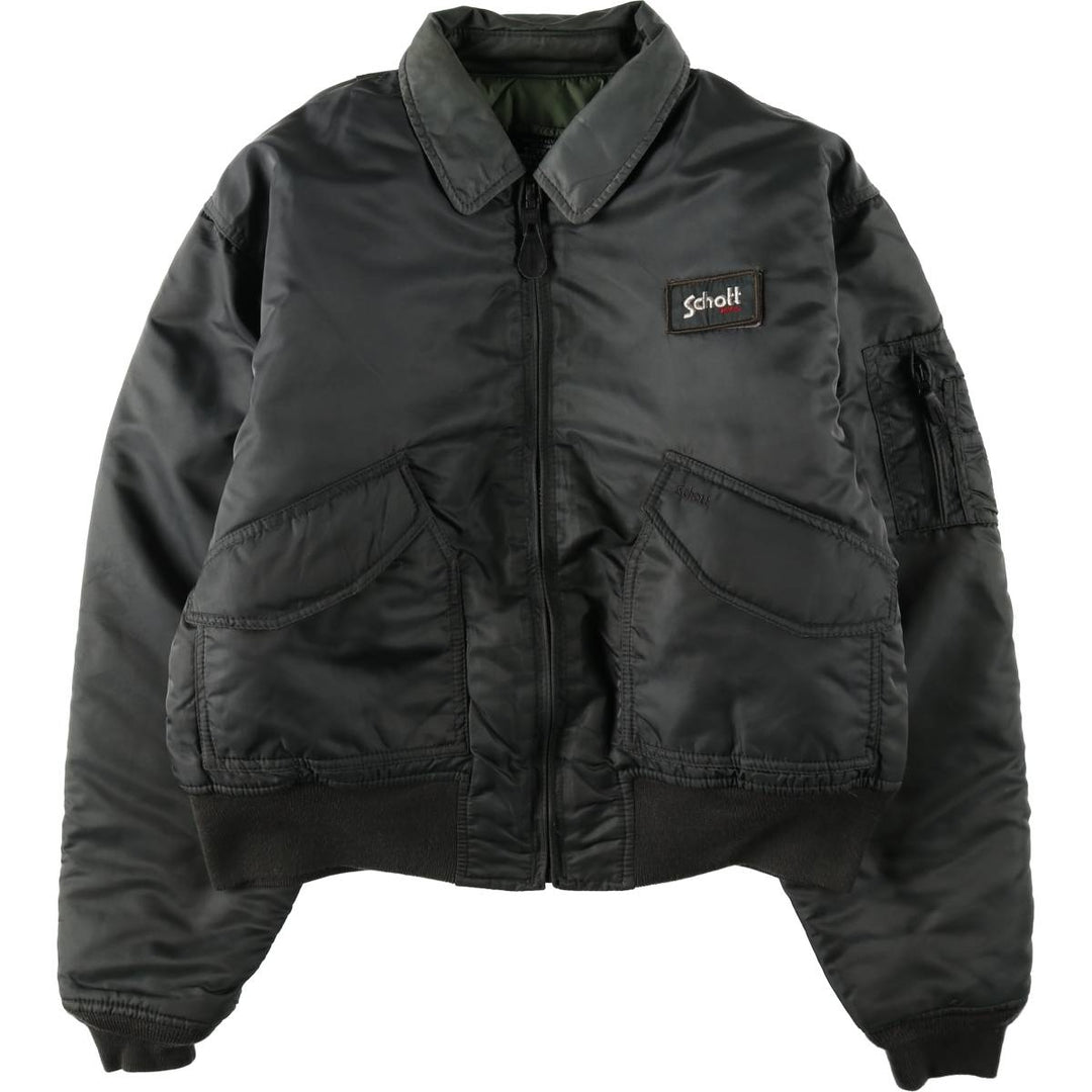 Civilian-made Schott CWU-R type padded military flight jacket, large size (equivalent to men's L). Nylon Khaki type Vintage Second Hand