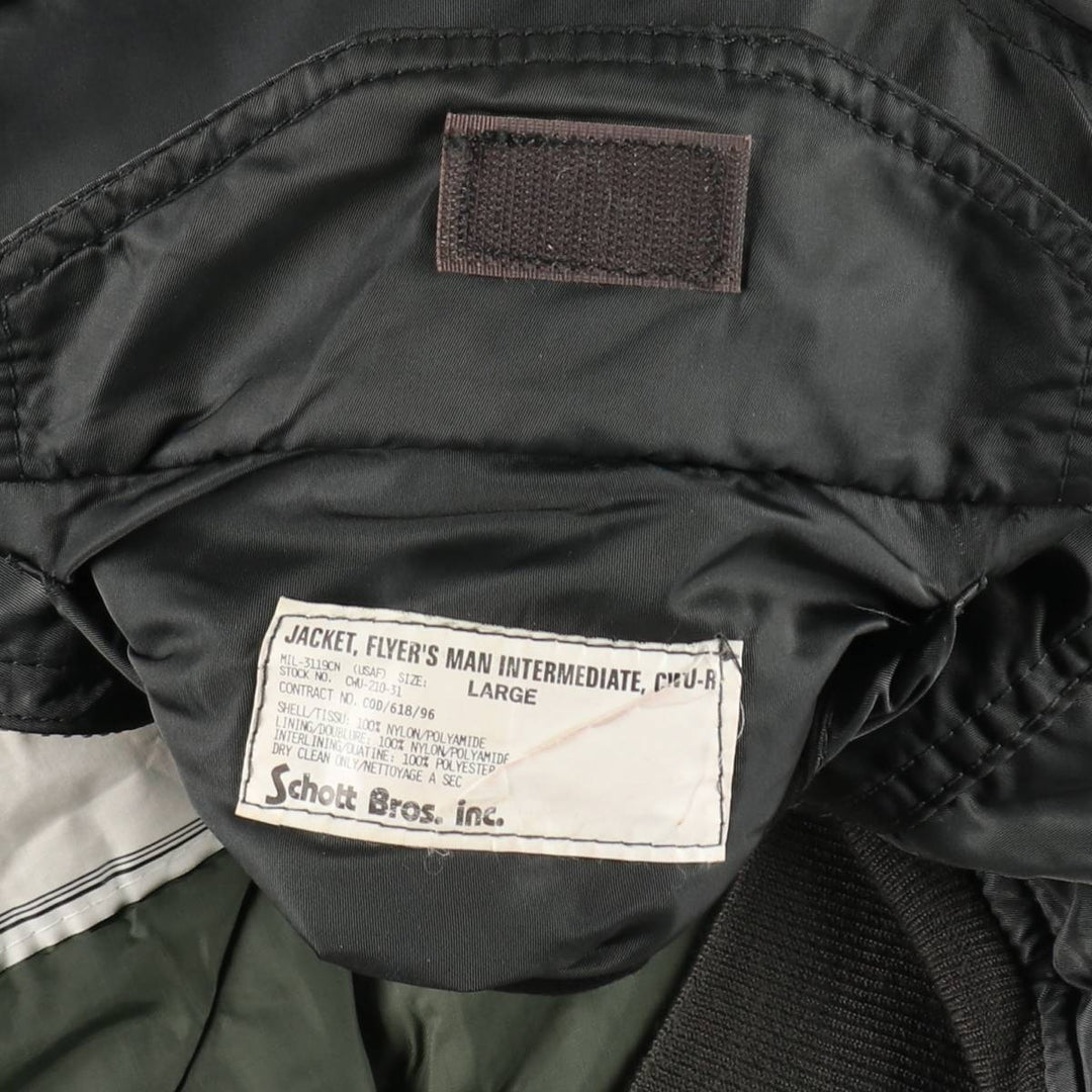 Civilian-made Schott CWU-R type padded military flight jacket, large size (equivalent to men's L). Nylon Khaki type Vintage Second Hand