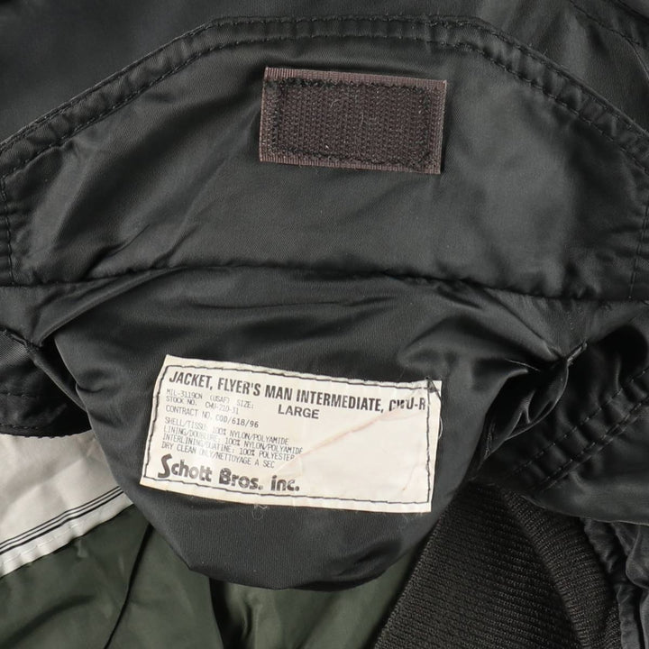 Civilian-made Schott CWU-R type padded military flight jacket, large size (equivalent to men's L). Nylon Khaki type Vintage Second Hand