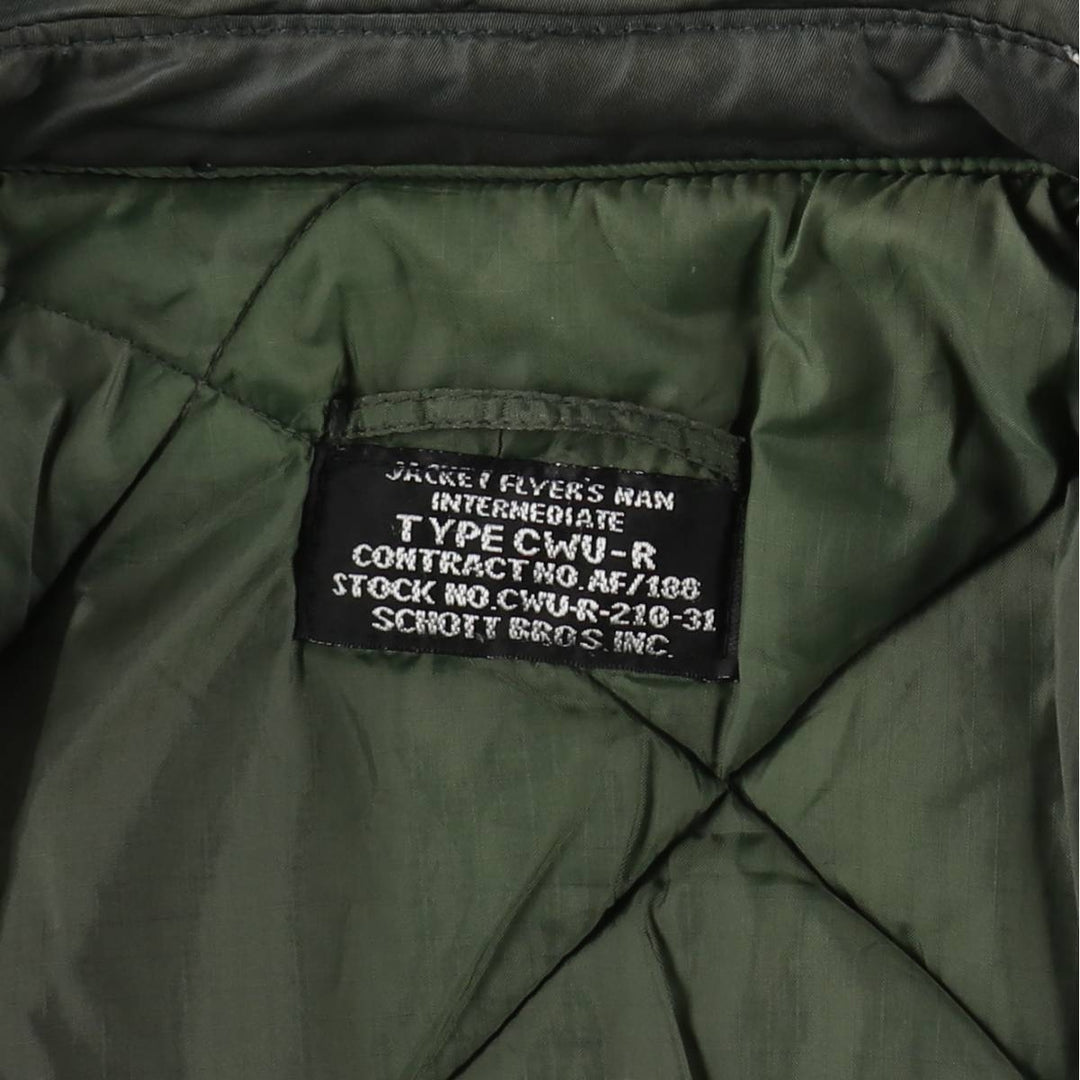 Civilian-made Schott CWU-R type padded military flight jacket, large size (equivalent to men's L). Nylon Khaki type Vintage Second Hand