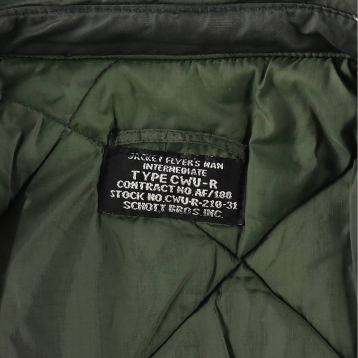 Civilian-made Schott CWU-R type padded military flight jacket, large size (equivalent to men's L). Nylon Khaki type Vintage Second Hand