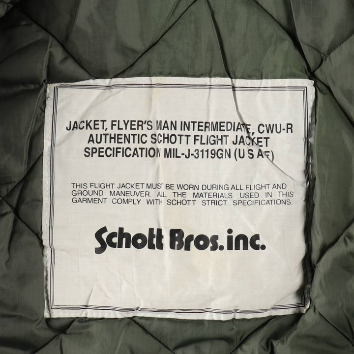 Civilian-made Schott CWU-R type padded military flight jacket, large size (equivalent to men's L). Nylon Khaki type Vintage Second Hand