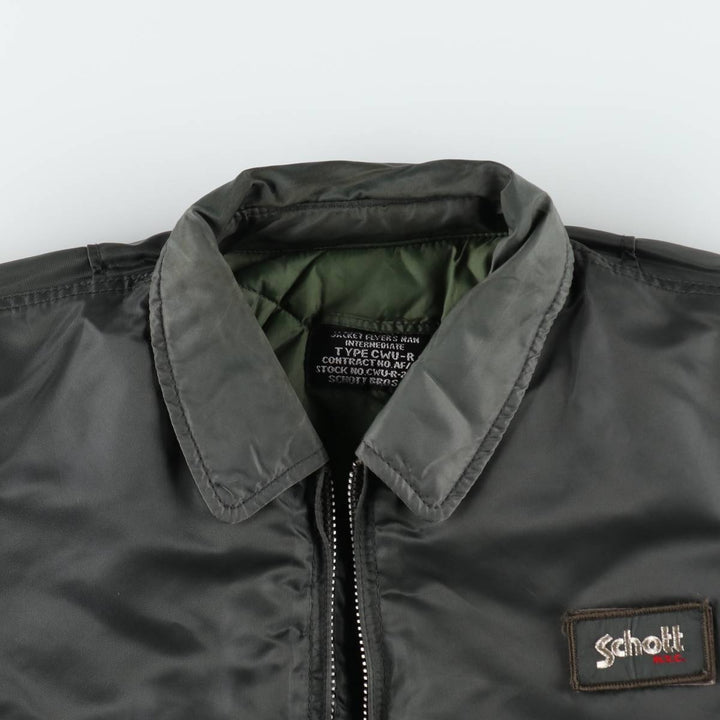 Civilian-made Schott CWU-R type padded military flight jacket, large size (equivalent to men's L). Nylon Khaki type Vintage Second Hand
