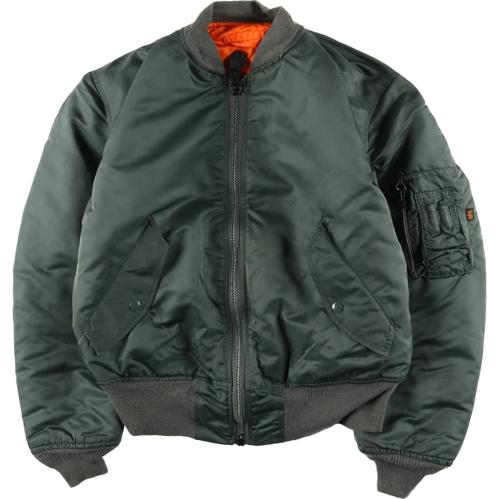 90'S civilian Alpha MA-1 style padded military flight jacket, made in the USA, small, men's size S Nylon Khaki type Vintage Second Hand