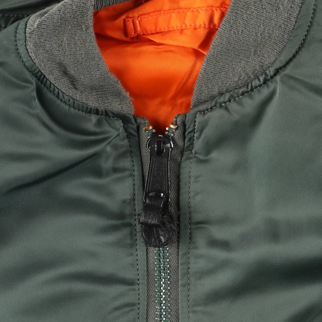 90'S civilian Alpha MA-1 style padded military flight jacket, made in the USA, small, men's size S Nylon Khaki type Vintage Second Hand