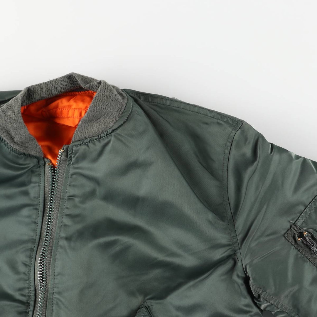 90'S civilian Alpha MA-1 style padded military flight jacket, made in the USA, small, men's size S Nylon Khaki type Vintage Second Hand