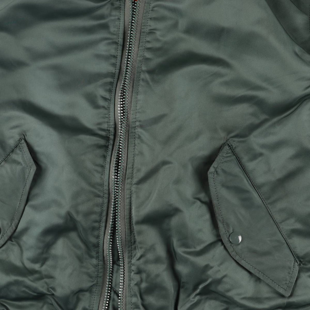 90'S civilian Alpha MA-1 style padded military flight jacket, made in the USA, small, men's size S Nylon Khaki type Vintage Second Hand