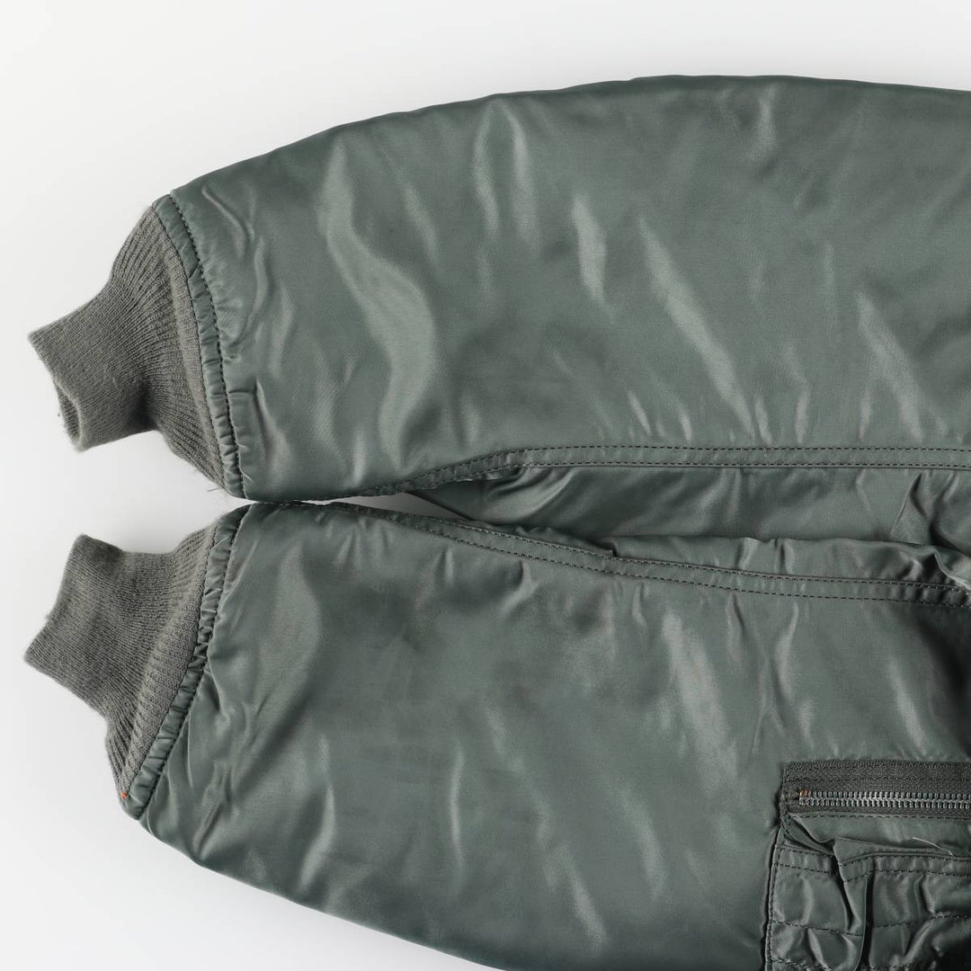 90'S civilian Alpha MA-1 style padded military flight jacket, made in the USA, small, men's size S Nylon Khaki type Vintage Second Hand