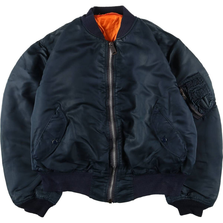 90'S Civilian Alpha MA-1 Type Padded Military Flight Jacket Made in USA X-LARGE Men's XL Nylon navy blue type Vintage Second Hand