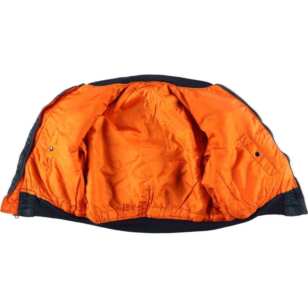 90'S Civilian Alpha MA-1 Type Padded Military Flight Jacket Made in USA X-LARGE Men's XL Nylon navy blue type Vintage Second Hand