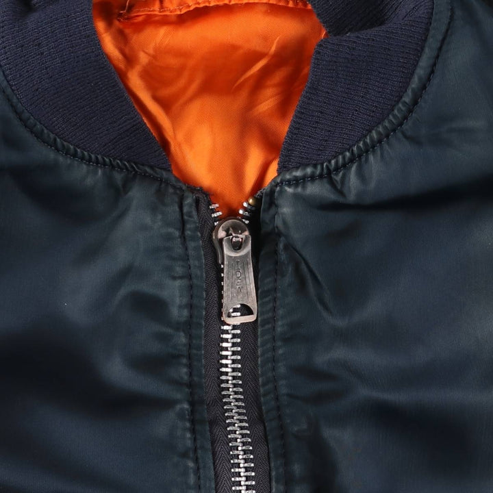 90'S Civilian Alpha MA-1 Type Padded Military Flight Jacket Made in USA X-LARGE Men's XL Nylon navy blue type Vintage Second Hand