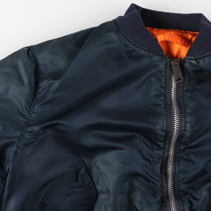 90'S Civilian Alpha MA-1 Type Padded Military Flight Jacket Made in USA X-LARGE Men's XL Nylon navy blue type Vintage Second Hand