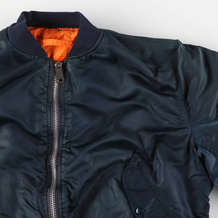 90'S Civilian Alpha MA-1 Type Padded Military Flight Jacket Made in USA X-LARGE Men's XL Nylon navy blue type Vintage Second Hand