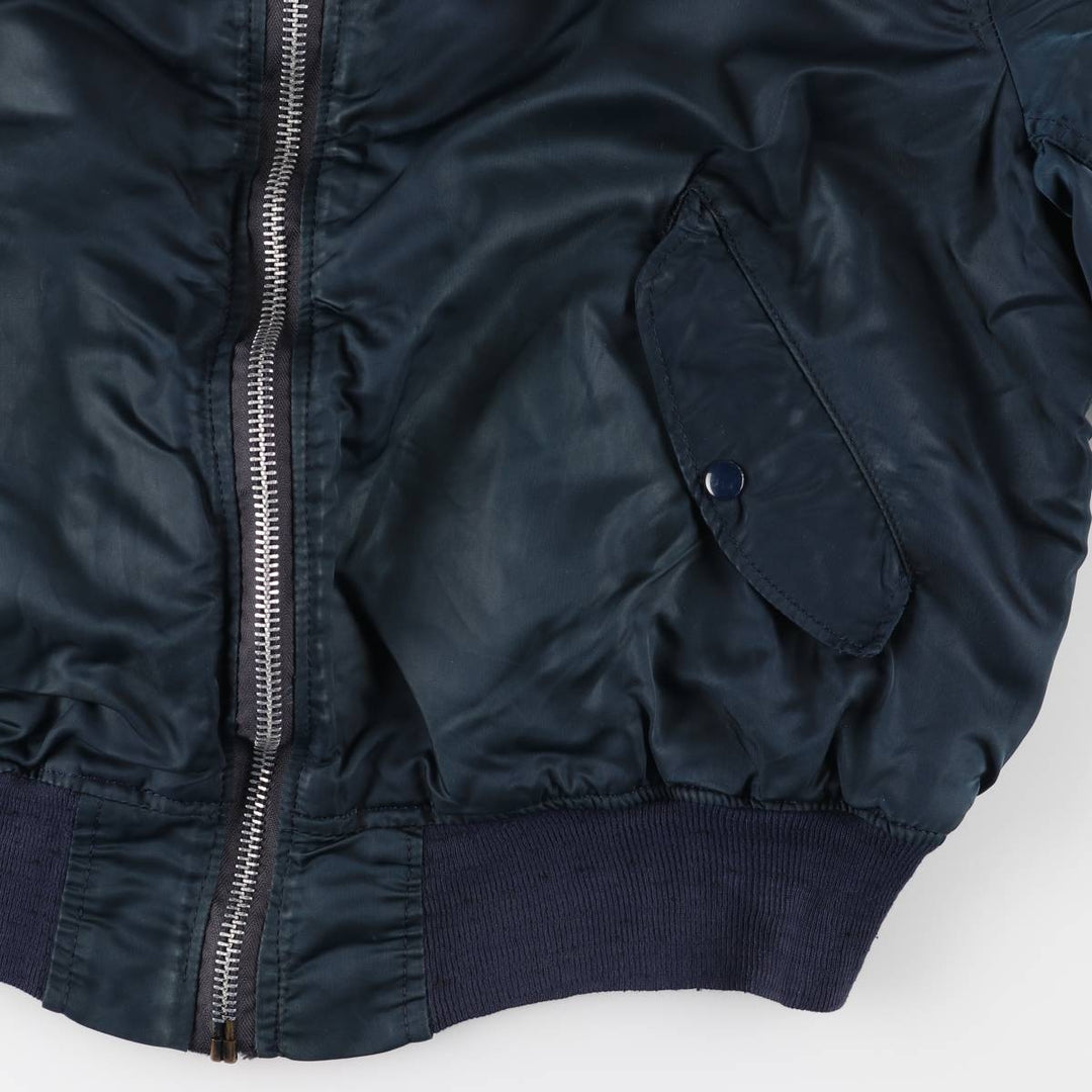 90'S Civilian Alpha MA-1 Type Padded Military Flight Jacket Made in USA X-LARGE Men's XL Nylon navy blue type Vintage Second Hand