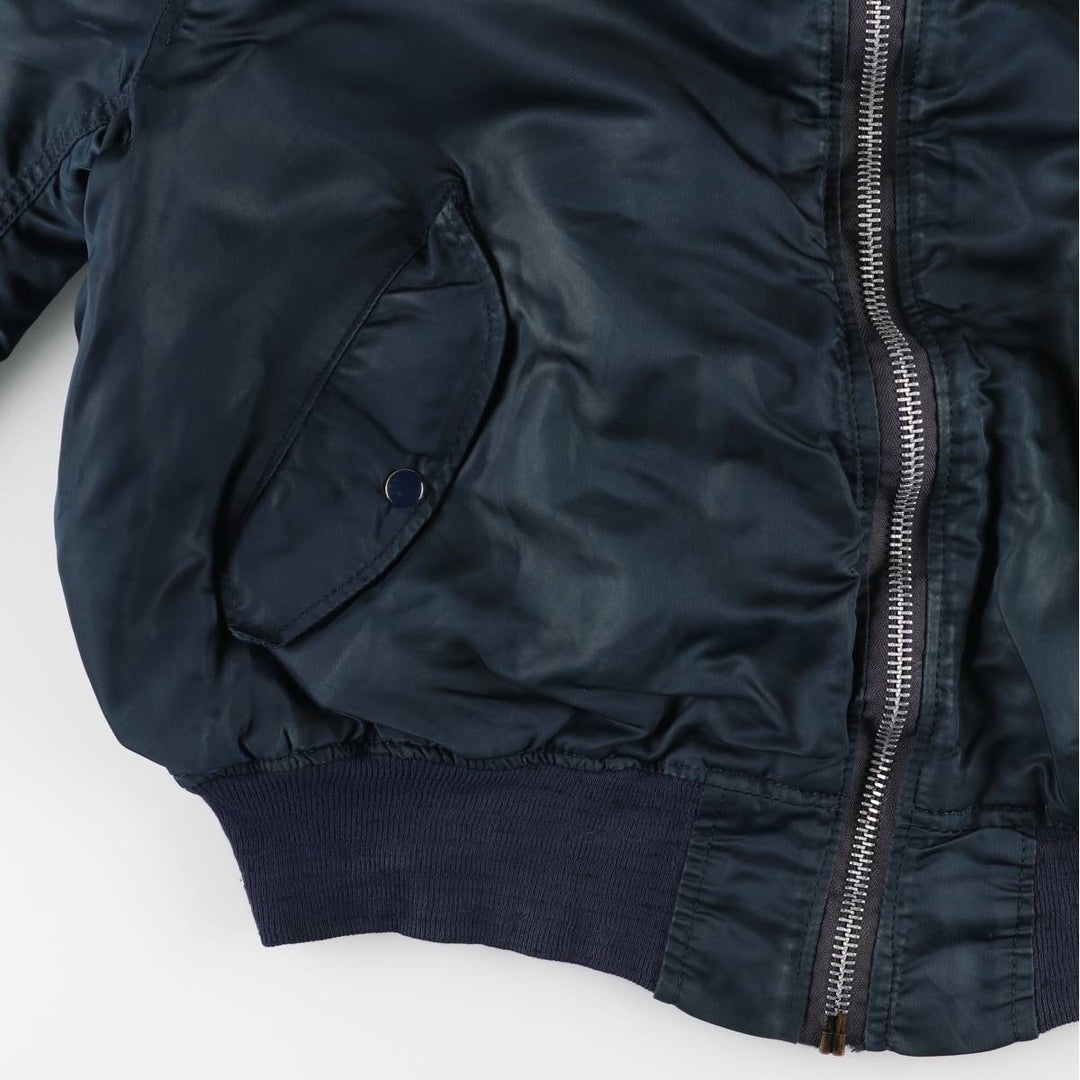 90'S Civilian Alpha MA-1 Type Padded Military Flight Jacket Made in USA X-LARGE Men's XL Nylon navy blue type Vintage Second Hand
