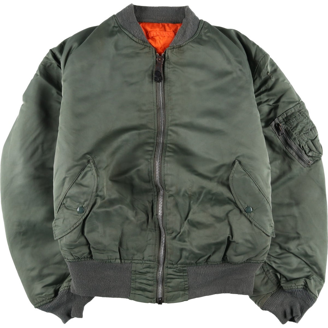 Vintage 80s-90'S Alpha MA-1 style padded military flight jacket, made in the USA, men's size XXL Nylon Khaki type Vintage Second Hand