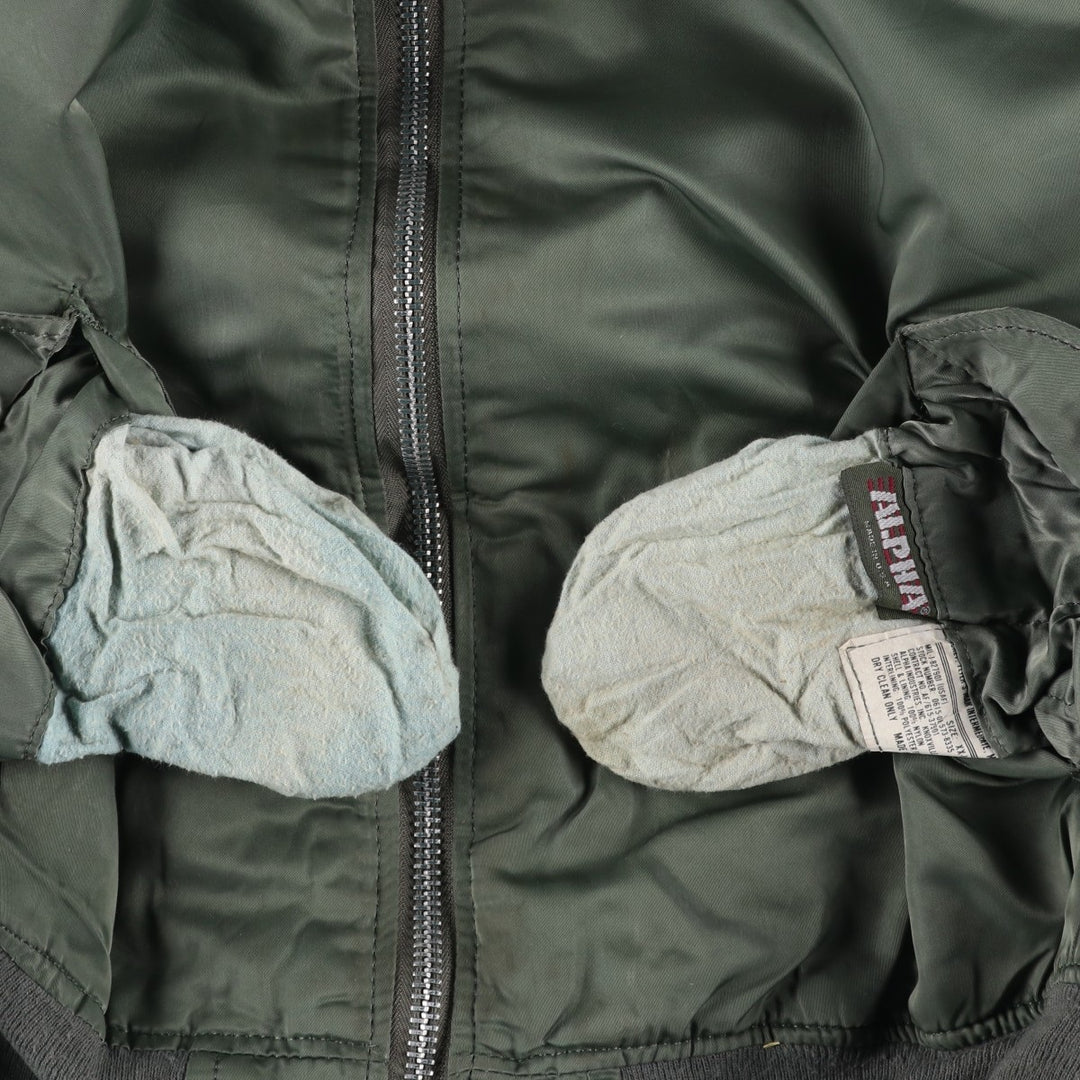 Vintage 80s-90'S Alpha MA-1 style padded military flight jacket, made in the USA, men's size XXL Nylon Khaki type Vintage Second Hand