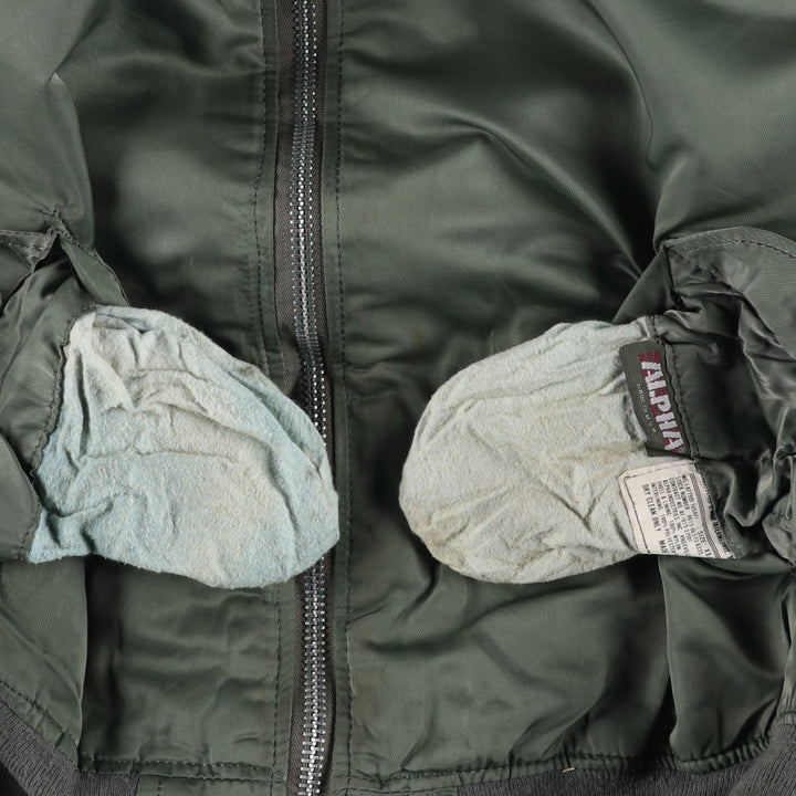 Vintage 80s-90'S Alpha MA-1 style padded military flight jacket, made in the USA, men's size XXL Nylon Khaki type Vintage Second Hand