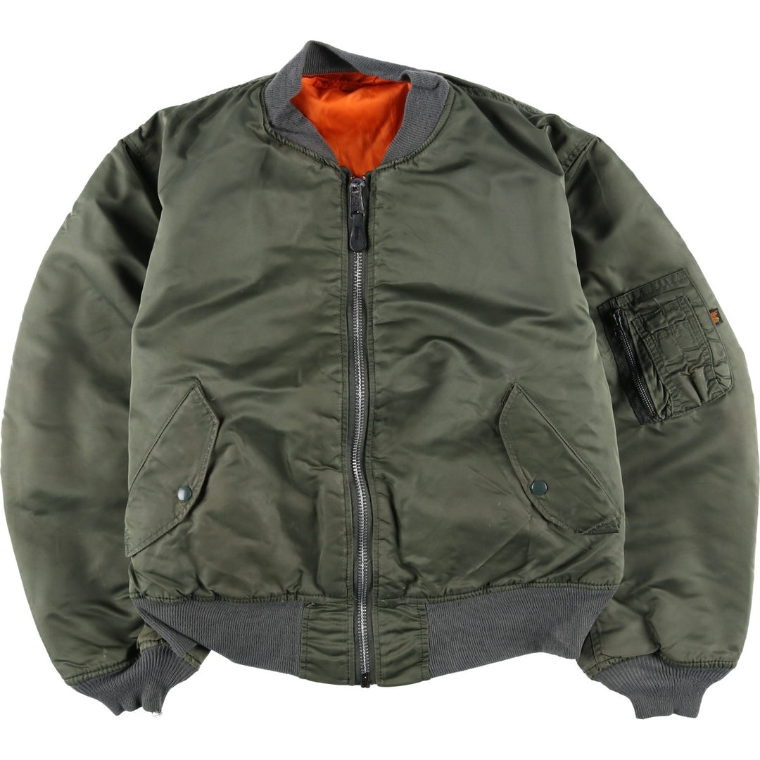 90'S civilian Alpha MA-1 style padded military flight jacket, made in the USA, men's size XL Nylon Khaki type Vintage Second Hand