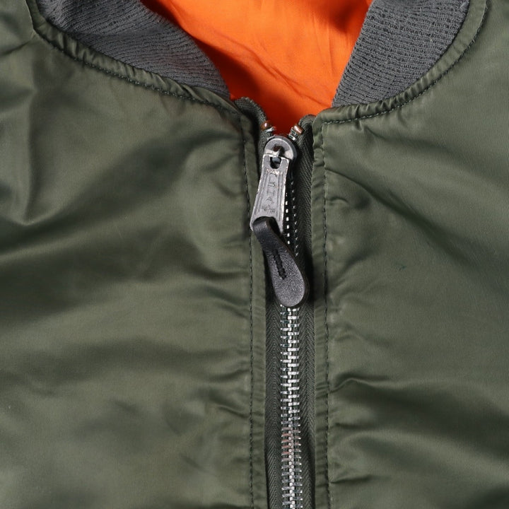 90'S civilian Alpha MA-1 style padded military flight jacket, made in the USA, men's size XL Nylon Khaki type Vintage Second Hand