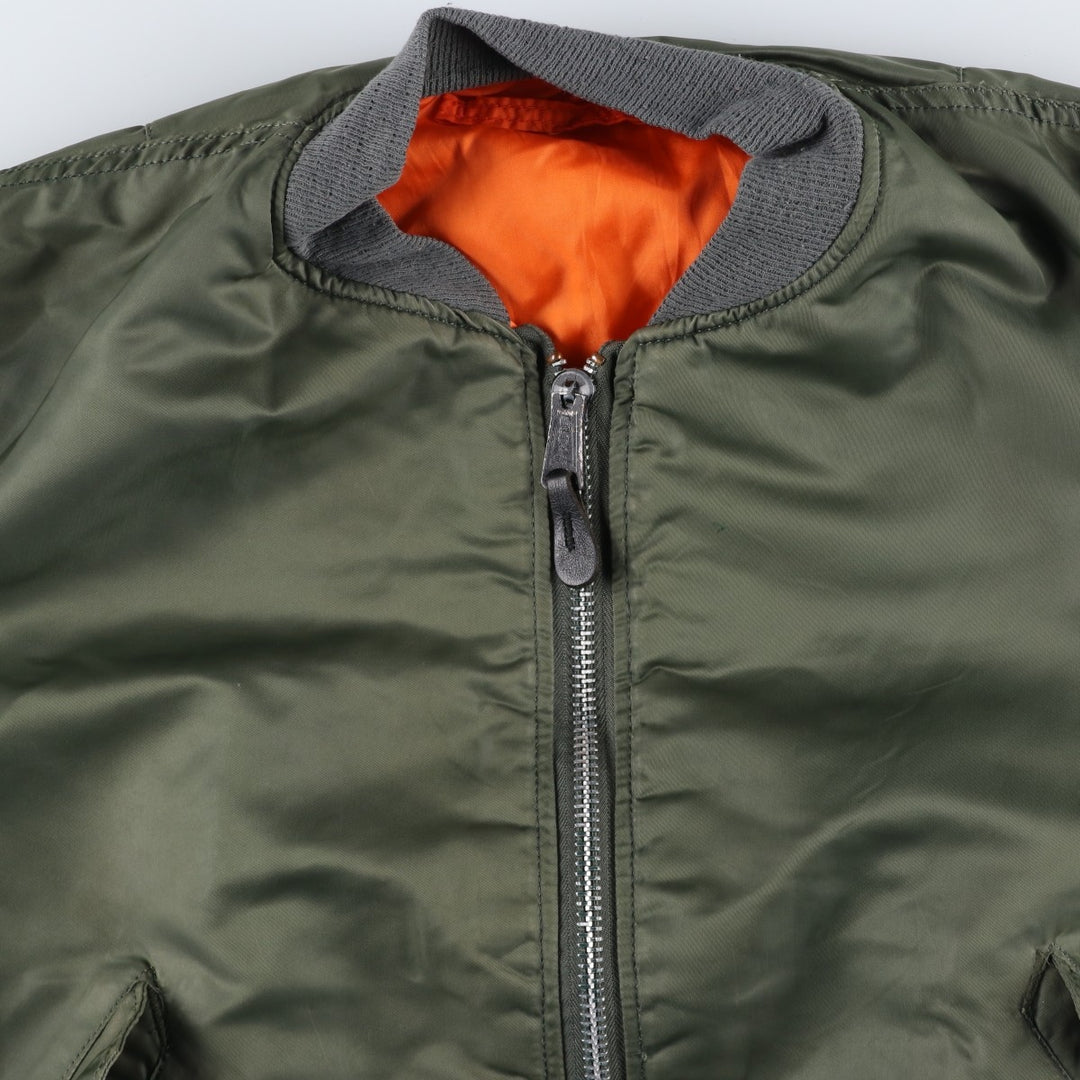 90'S civilian Alpha MA-1 style padded military flight jacket, made in the USA, men's size XL Nylon Khaki type Vintage Second Hand