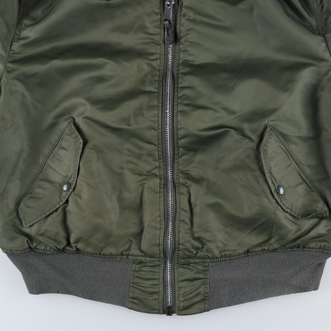 90'S civilian Alpha MA-1 style padded military flight jacket, made in the USA, men's size XL Nylon Khaki type Vintage Second Hand