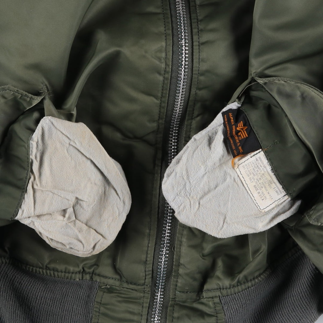 90'S civilian Alpha MA-1 style padded military flight jacket, made in the USA, men's size XL Nylon Khaki type Vintage Second Hand