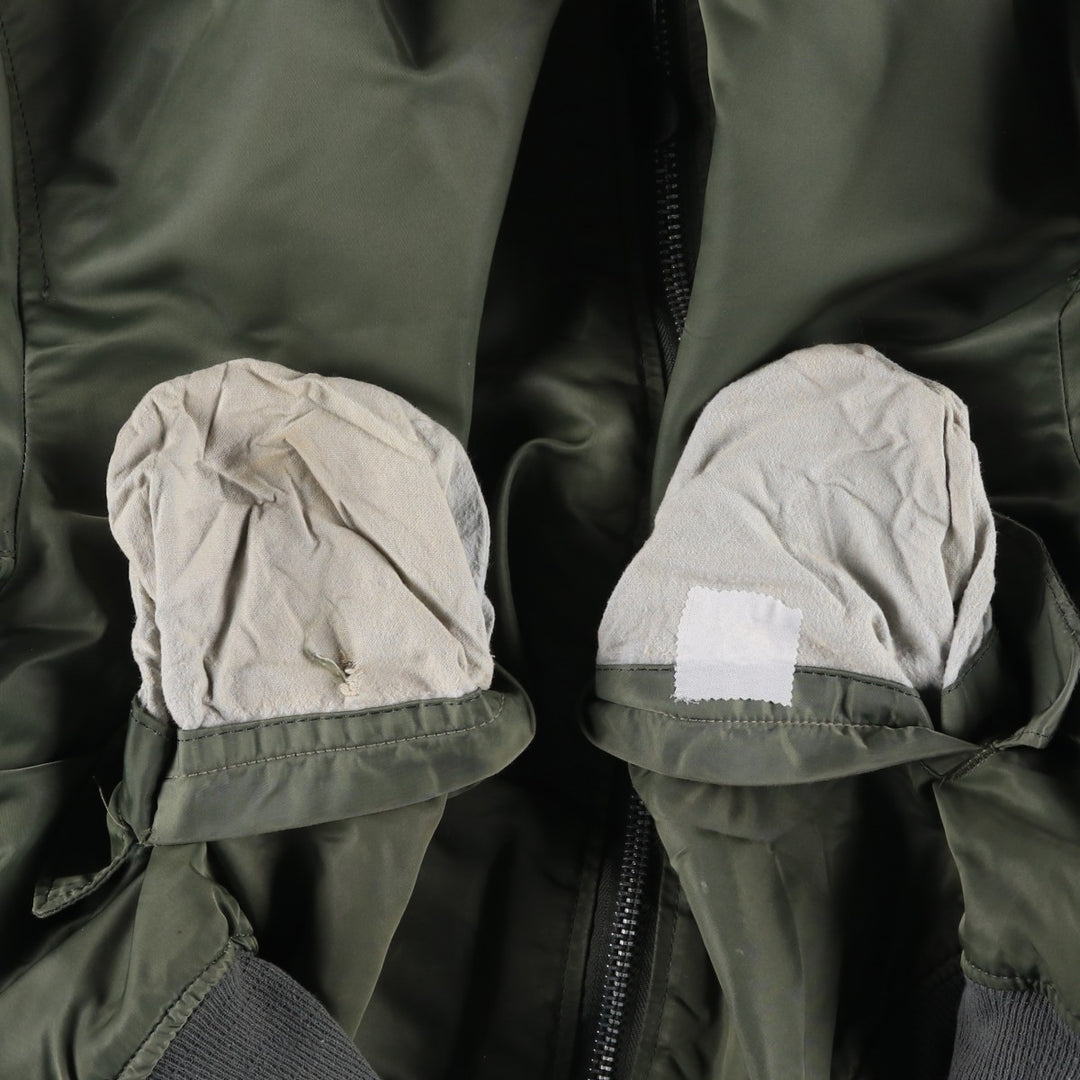 90'S civilian Alpha MA-1 style padded military flight jacket, made in the USA, men's size XL Nylon Khaki type Vintage Second Hand