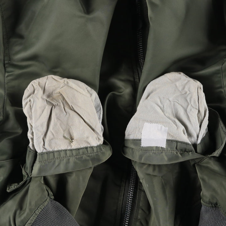 90'S civilian Alpha MA-1 style padded military flight jacket, made in the USA, men's size XL Nylon Khaki type Vintage Second Hand