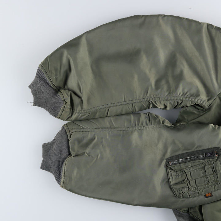 90'S civilian Alpha MA-1 style padded military flight jacket, made in the USA, men's size XL Nylon Khaki type Vintage Second Hand